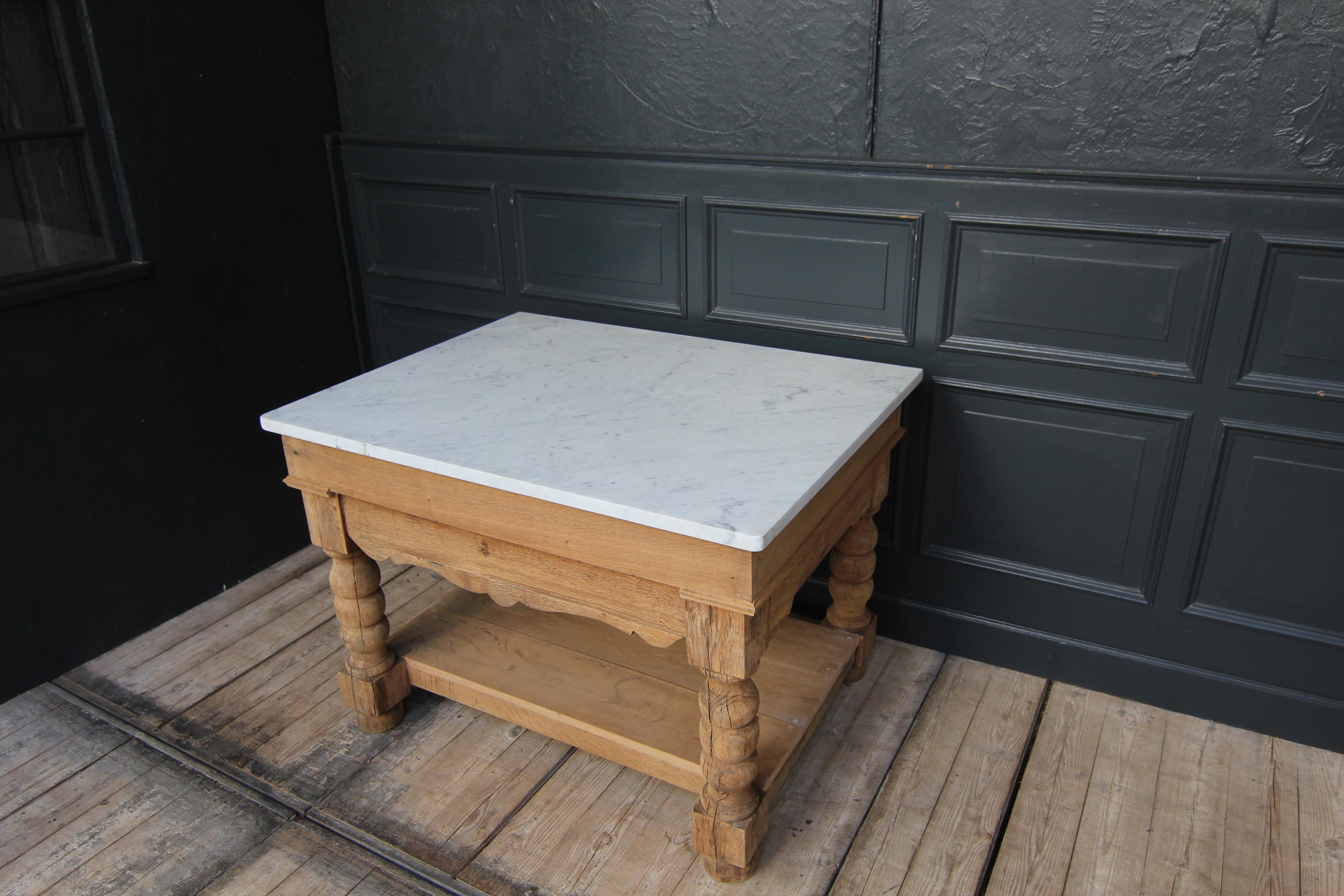 Kitchen Prep Table or Kitchen Island Made of Oak and Carrara Marble 1