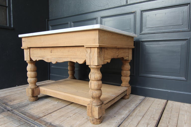Kitchen Prep Table or Kitchen Island Made of Oak and Carrara Marble at