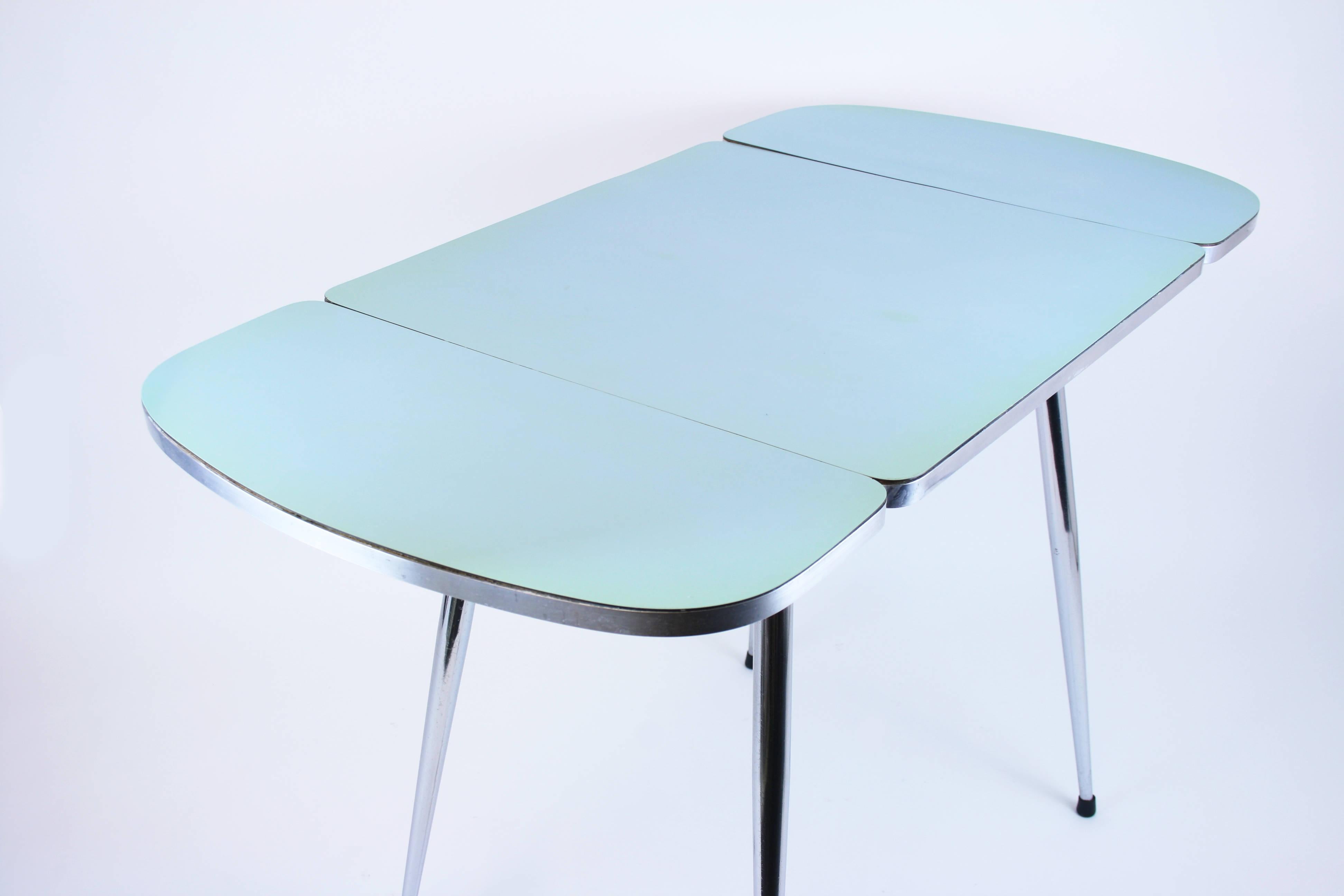 Chrome Kitchen Table Lightblue French Design Chromium Legs Foldable Original 1960s For Sale