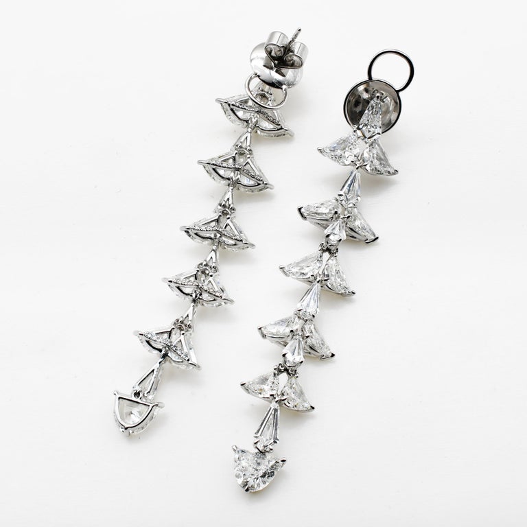 Kite and Halfmoon Shape White Diamond Chandelier Jingle Bell Earring in