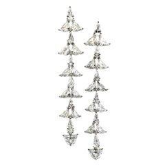 Kite and Halfmoon Shape White Diamond Chandelier Jingle Bell Earring in Platinum