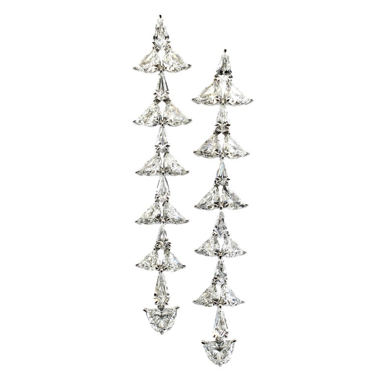 Kite and Halfmoon Shape White Diamond Chandelier Jingle Bell Earring in