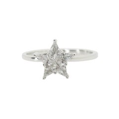 Kite Cut Invisible Setting Star Shaped Diamond Solitaire Ring 18k White Gold  