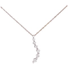 Journey Diamond Necklace, 14K River of Diamond Drop Pendant with Princess Cut