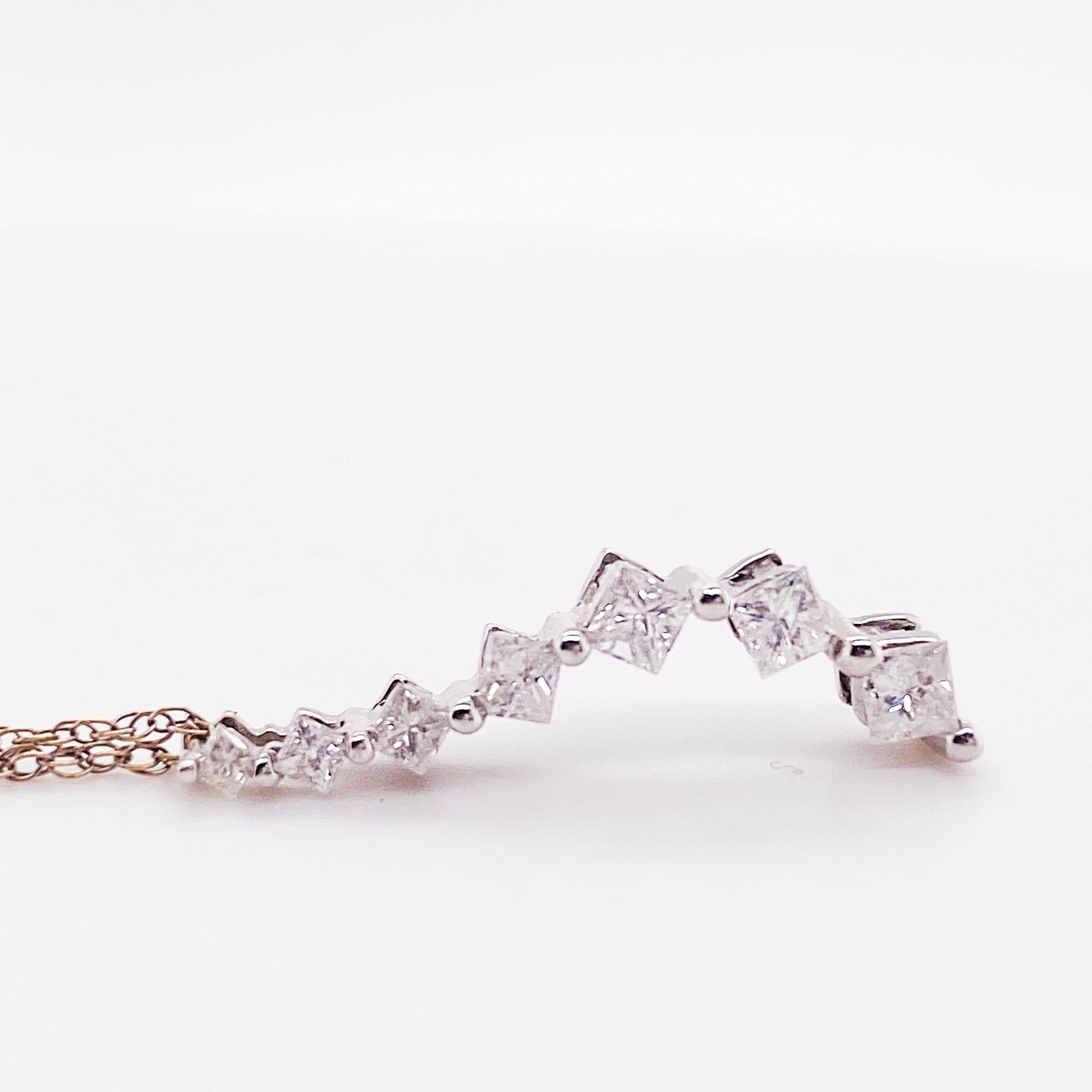 Journey Diamant-Halskette, 14K River of Diamond-Tropfen-Anhänger mit Prinzessinnenschliff im Zustand „Hervorragend“ im Angebot in Austin, TX