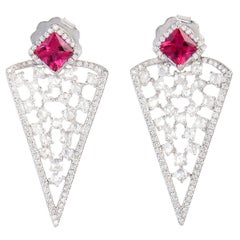 Boucles d'oreilles en or blanc 18 carats avec tourmaline et diamants