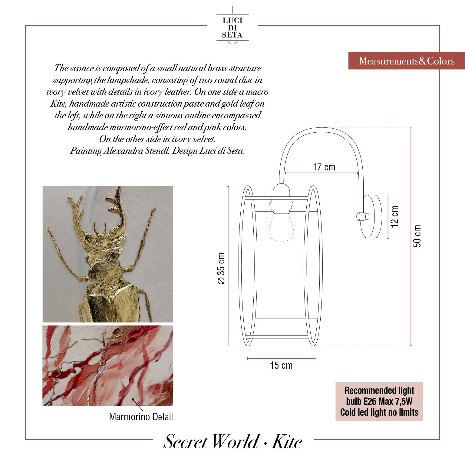 Kite Pattern Sconce Lamps Handmade Velvet and Brass Gold Leaf Marbled-Effect For Sale 1