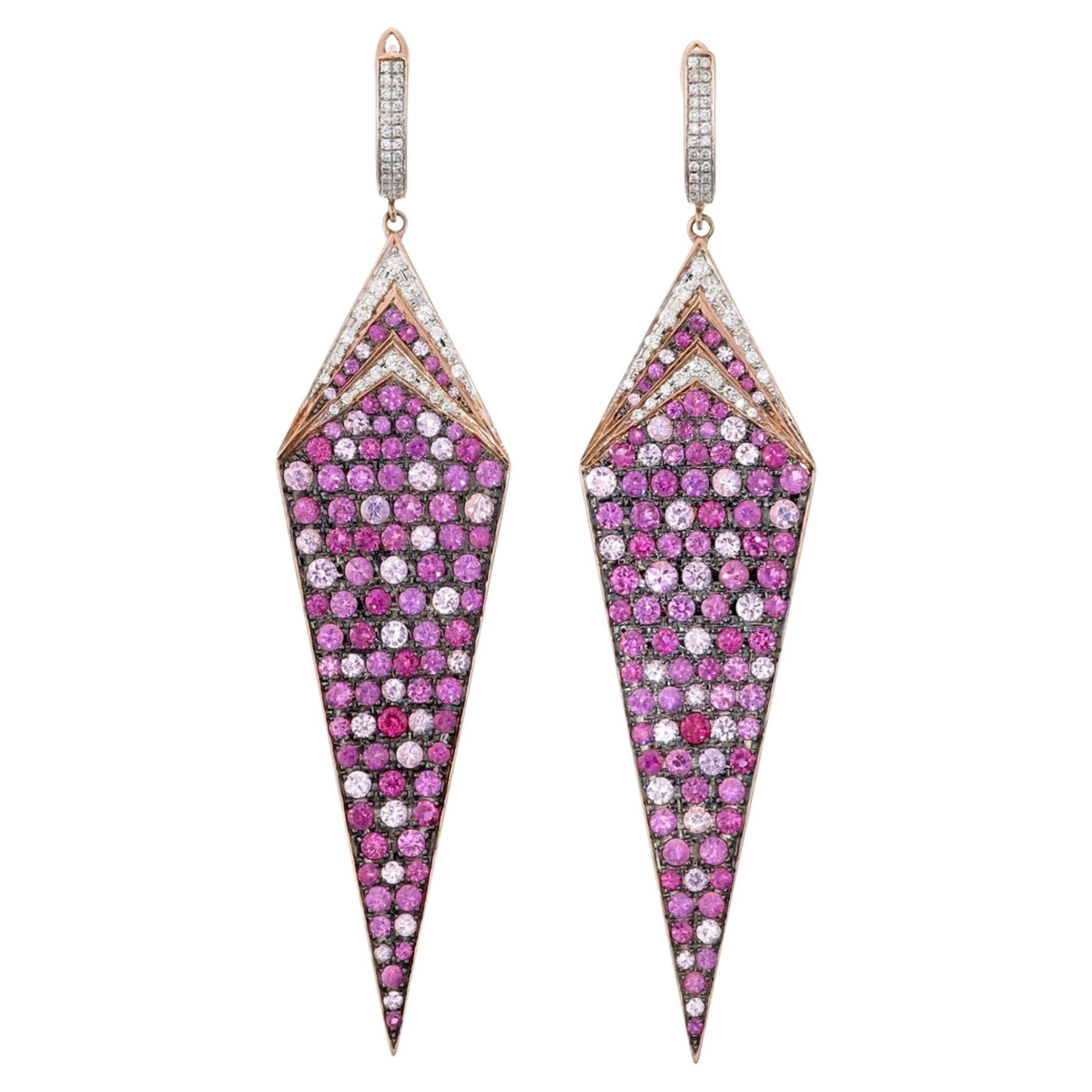 Boucles d'oreilles Kite en or 18 carats avec saphirs roses et diamants