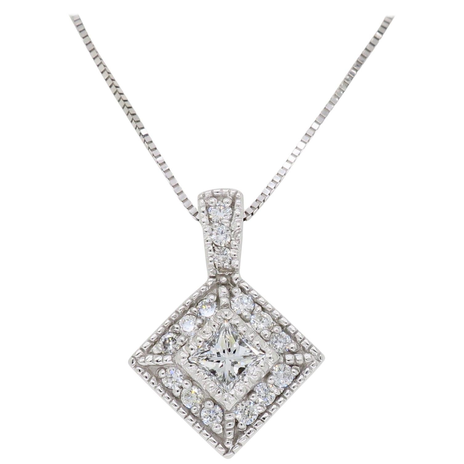 Kite Set Diamond Halo Pendant Necklace For Sale at 1stDibs