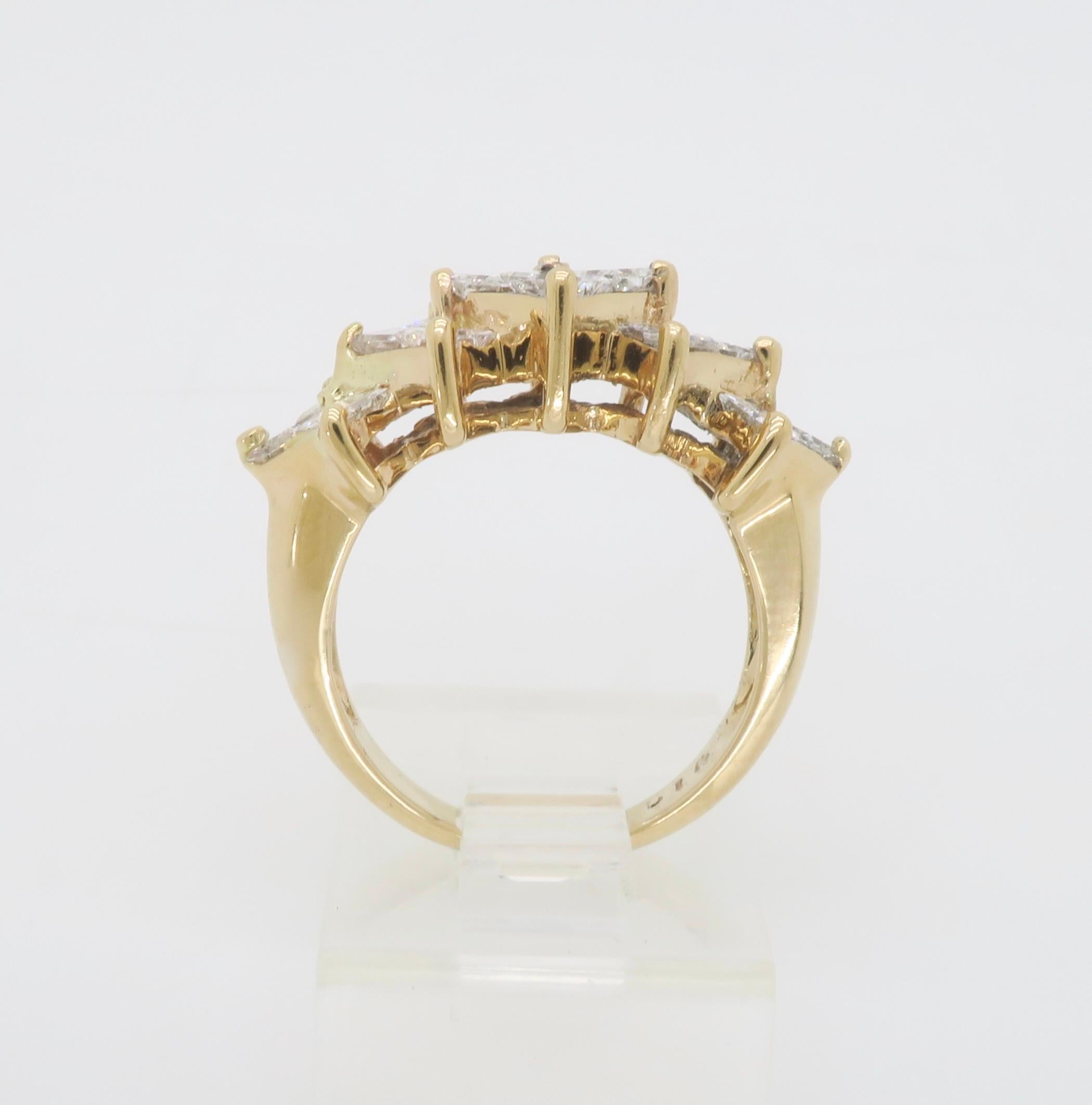 Kite Set Princess Cut Three Row Diamond Ring For Sale 6