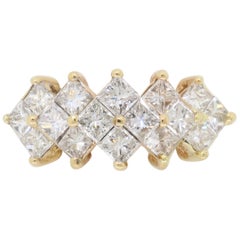 Kite Set Princess Cut Three Row Diamond Ring