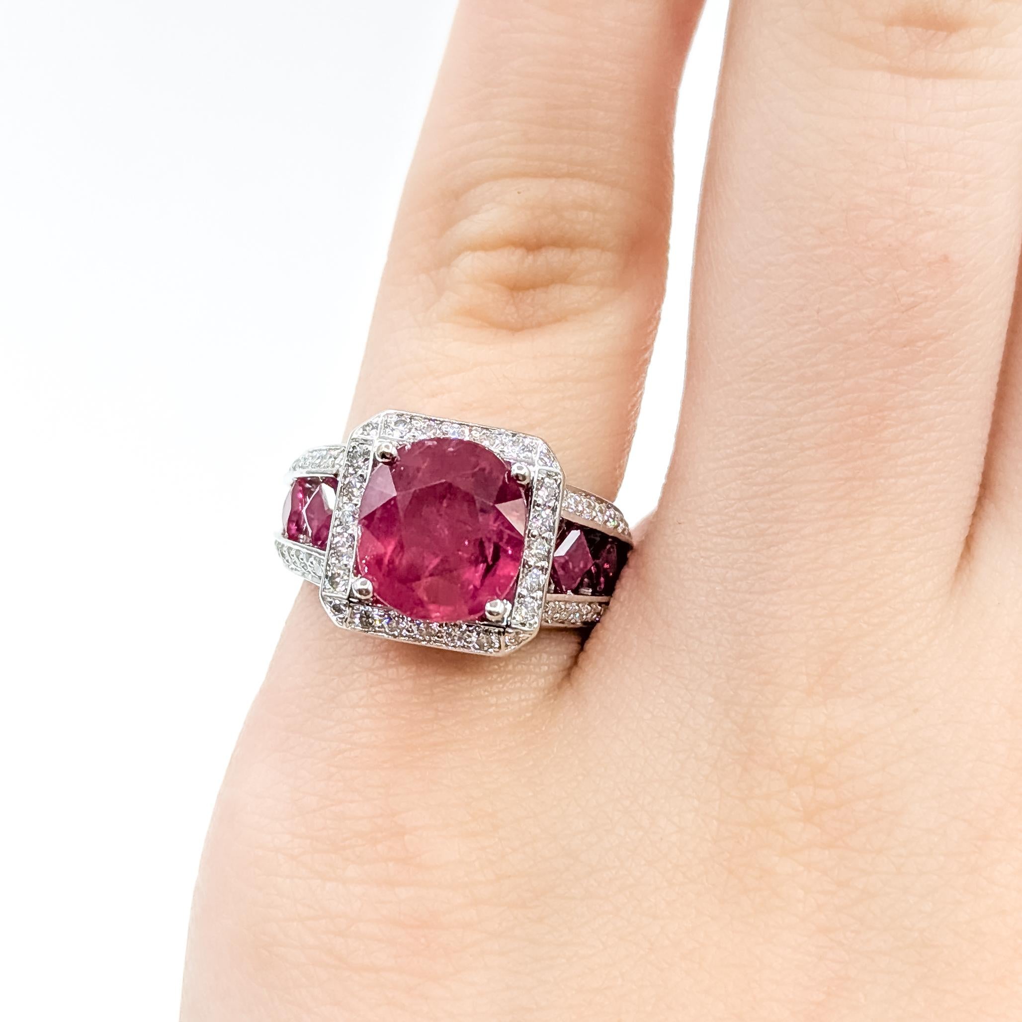 Women's Kite-Set Ruby & Diamond Ring in 18k For Sale