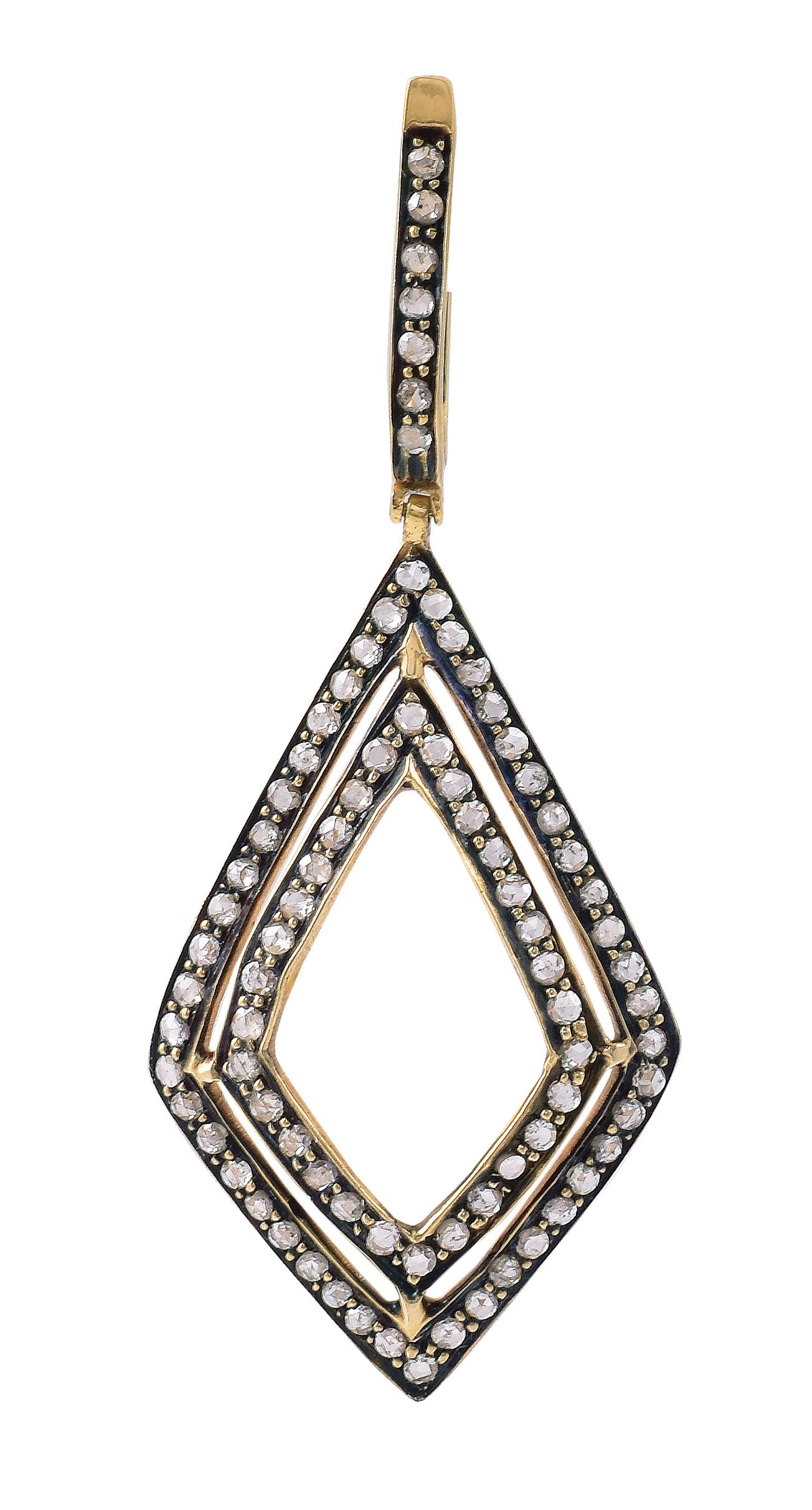 Single Cut Kite-Shape Diamond Dangle Earrings in Contemporary Victorian Style For Sale