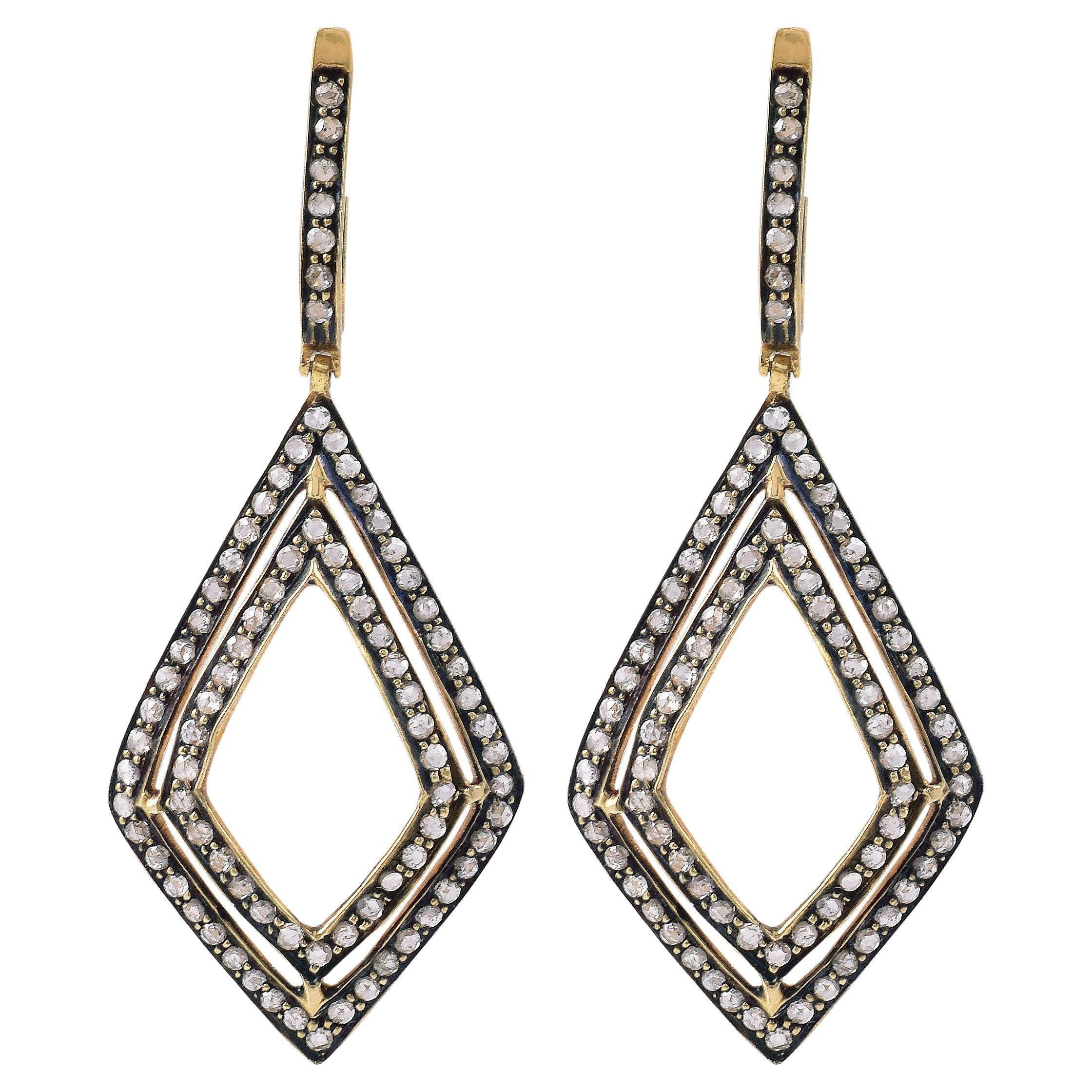 Kite-Shape Diamond Dangle Earrings in Contemporary Victorian Style For Sale