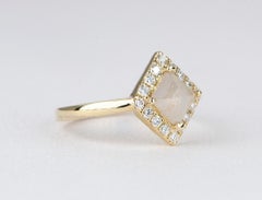 Kite Shape Milky White Diamond with Halo 14K Yellow Gold Engagement Ring