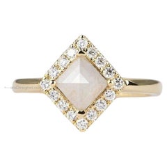Kite Shape Milky White Diamond with Halo 14K Yellow Gold Engagement Ring