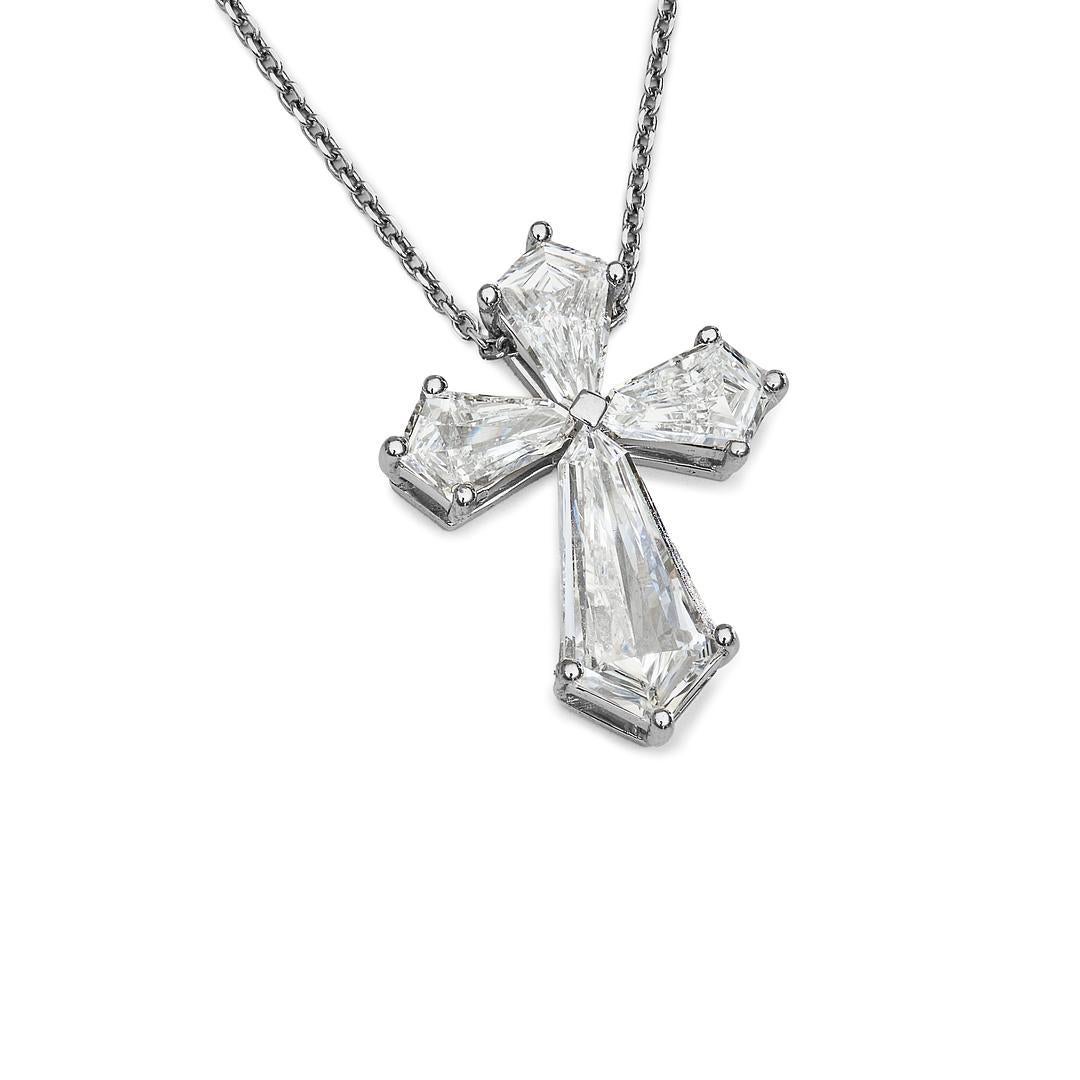 Modernist Kite Shape Platinum Diamond Cross Pendant For Sale