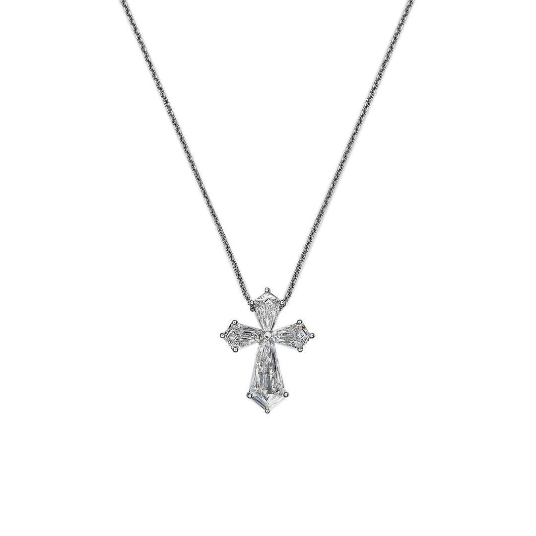 Kite Cut Kite Shape Platinum Diamond Cross Pendant For Sale