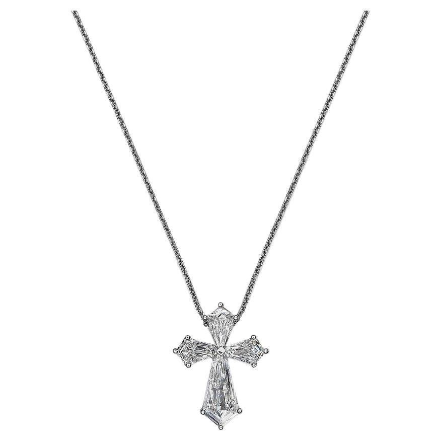 Kite Shape Platinum Diamond Cross Pendant For Sale
