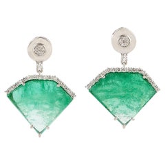 Pendientes Colgantes De Esmeralda En Forma De Cometa Con Diamantes De Oro Blanco De 18k