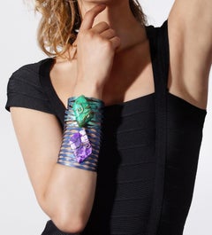 Kite Shaped Sugilite Cuff Bracelet, Titanium and Gold Orsa Maggiore Jewels