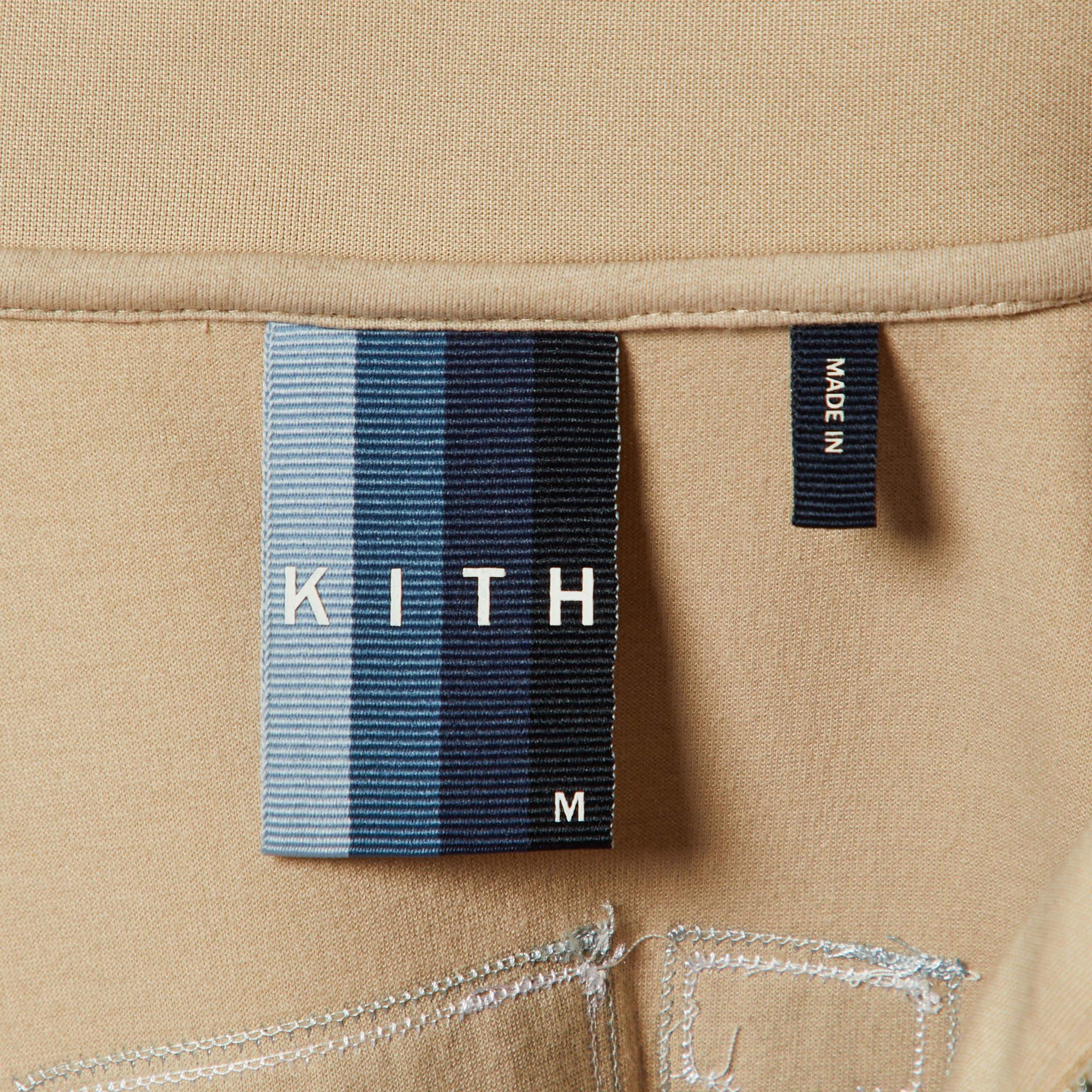 Men's Kith Beige Logo Applique Detail Jersey Zip Front Jacket M For Sale