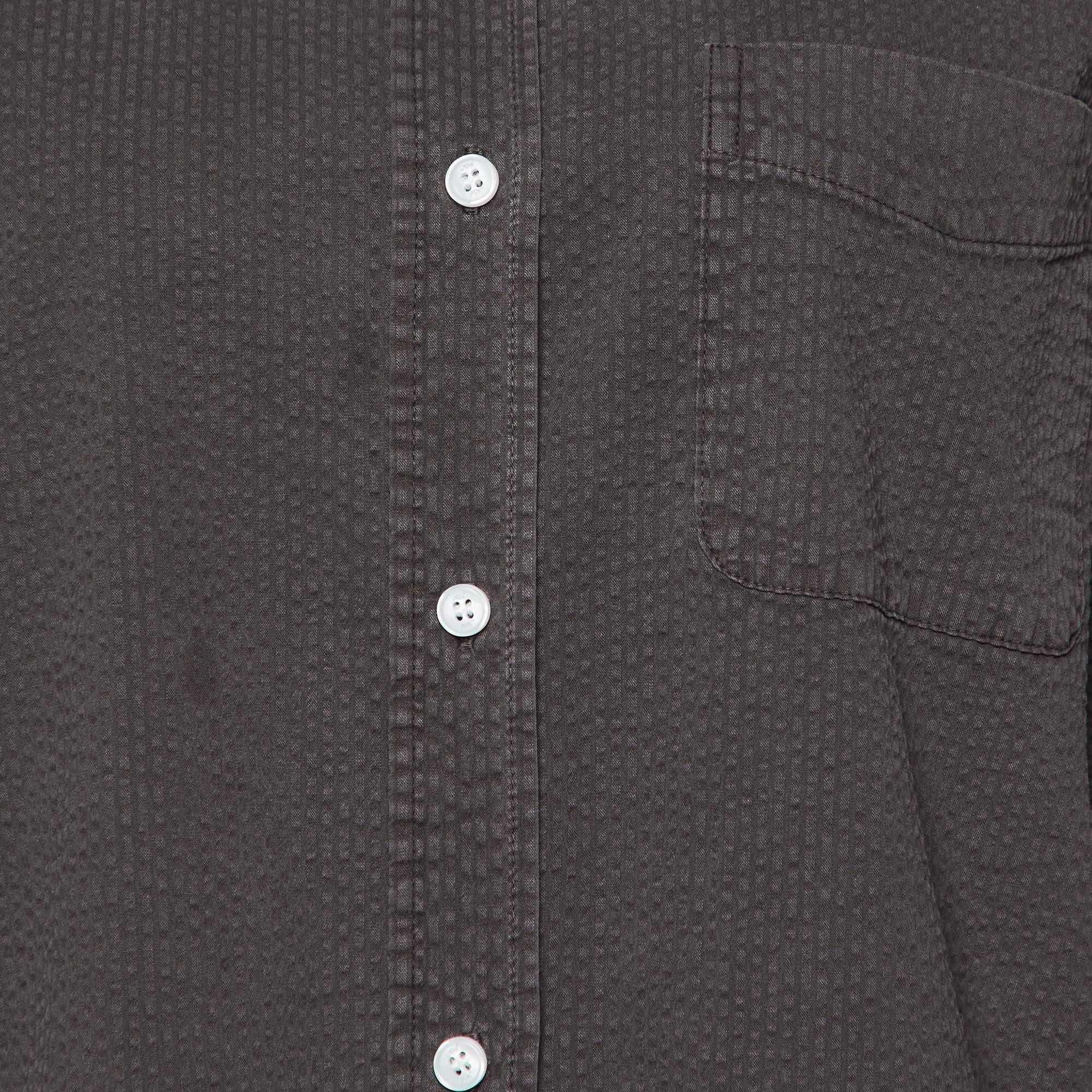 Black Kith Brown Cotton Seersucker Ora Button Down Shirt XS For Sale