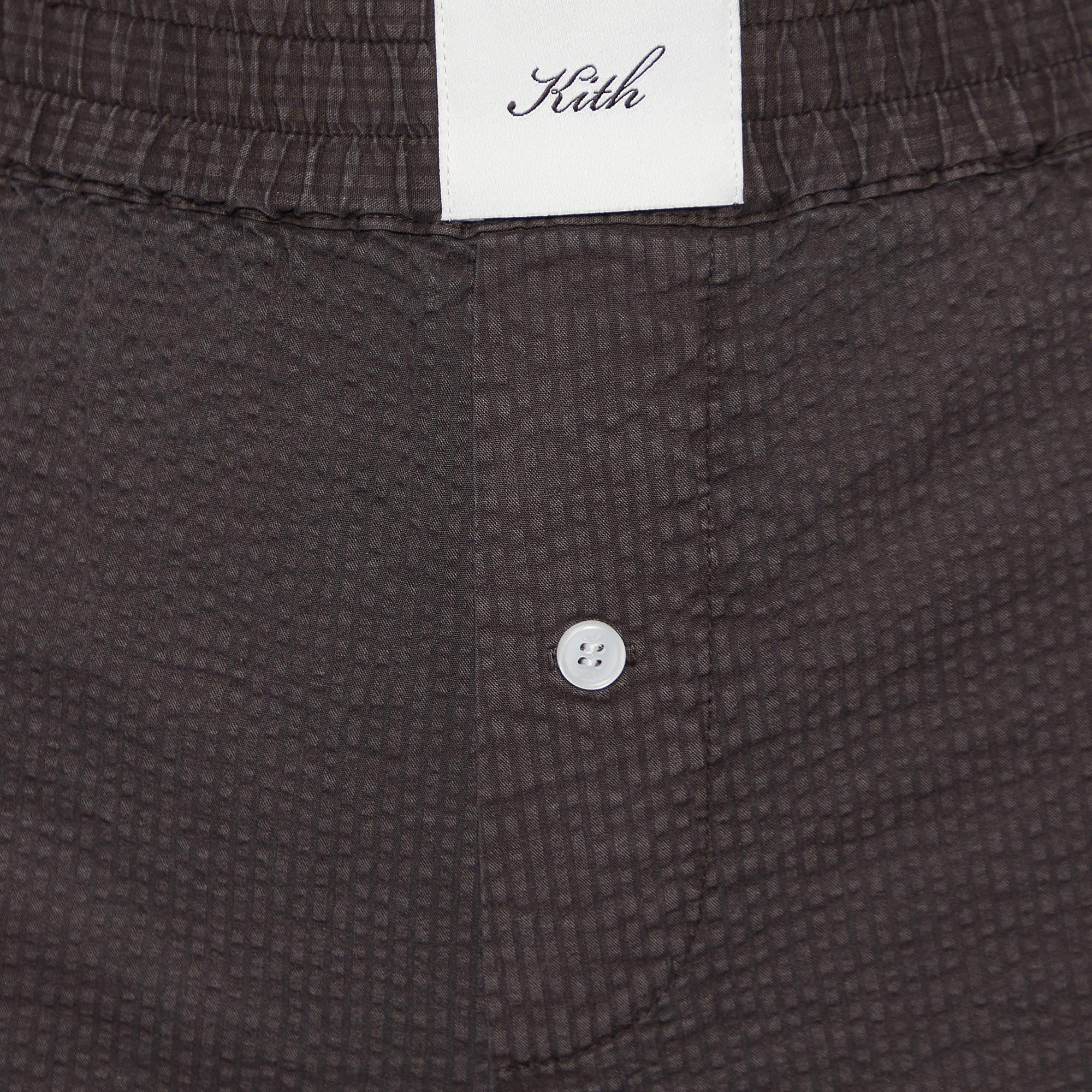 Black Kith Coffee Brown Seersucker Cotton Shorts S For Sale