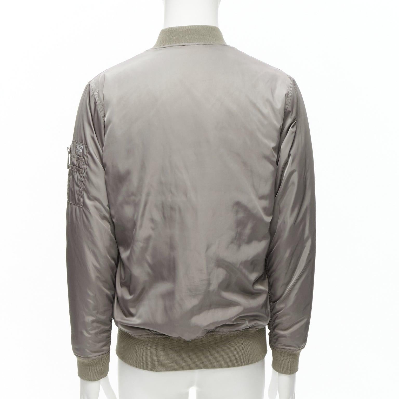 KITH grey nylon two way zipper arm pocket classic MA1 bomber jacket M For Sale 1