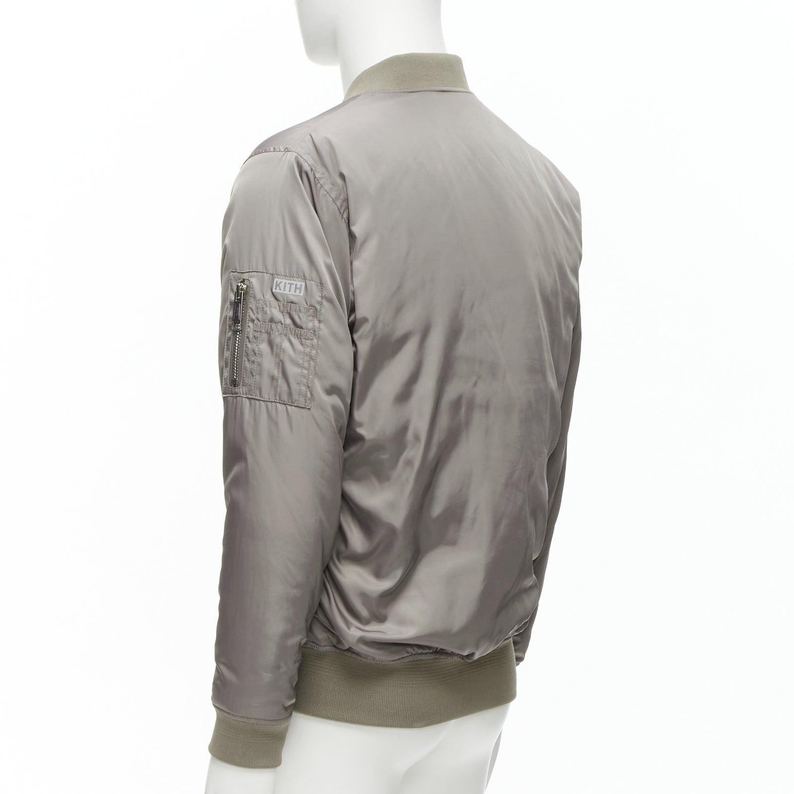 KITH grey nylon two way zipper arm pocket classic MA1 bomber jacket M For Sale 2