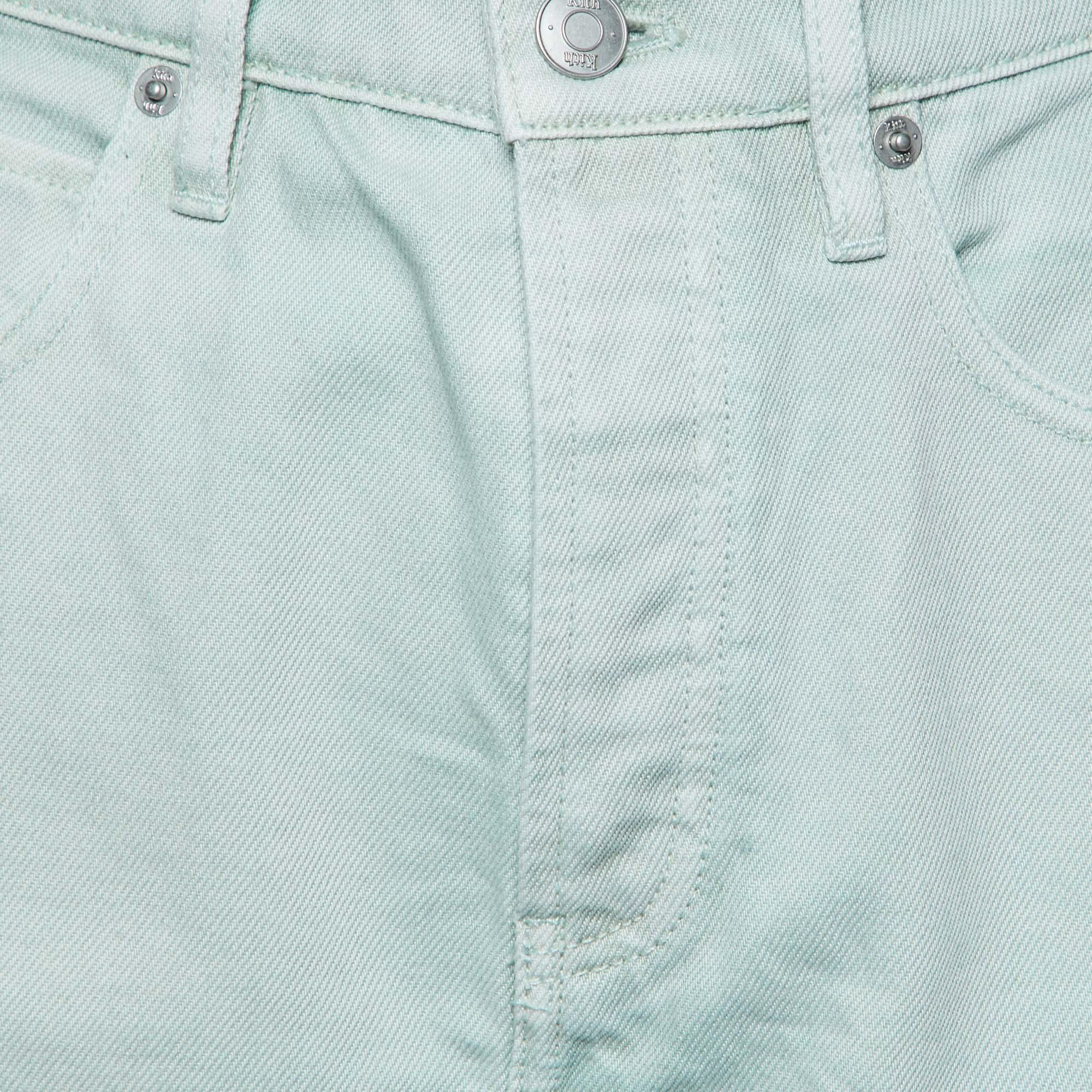 Kith Light Green Denim Diana Cuffed Shorts S In Good Condition In Dubai, Al Qouz 2