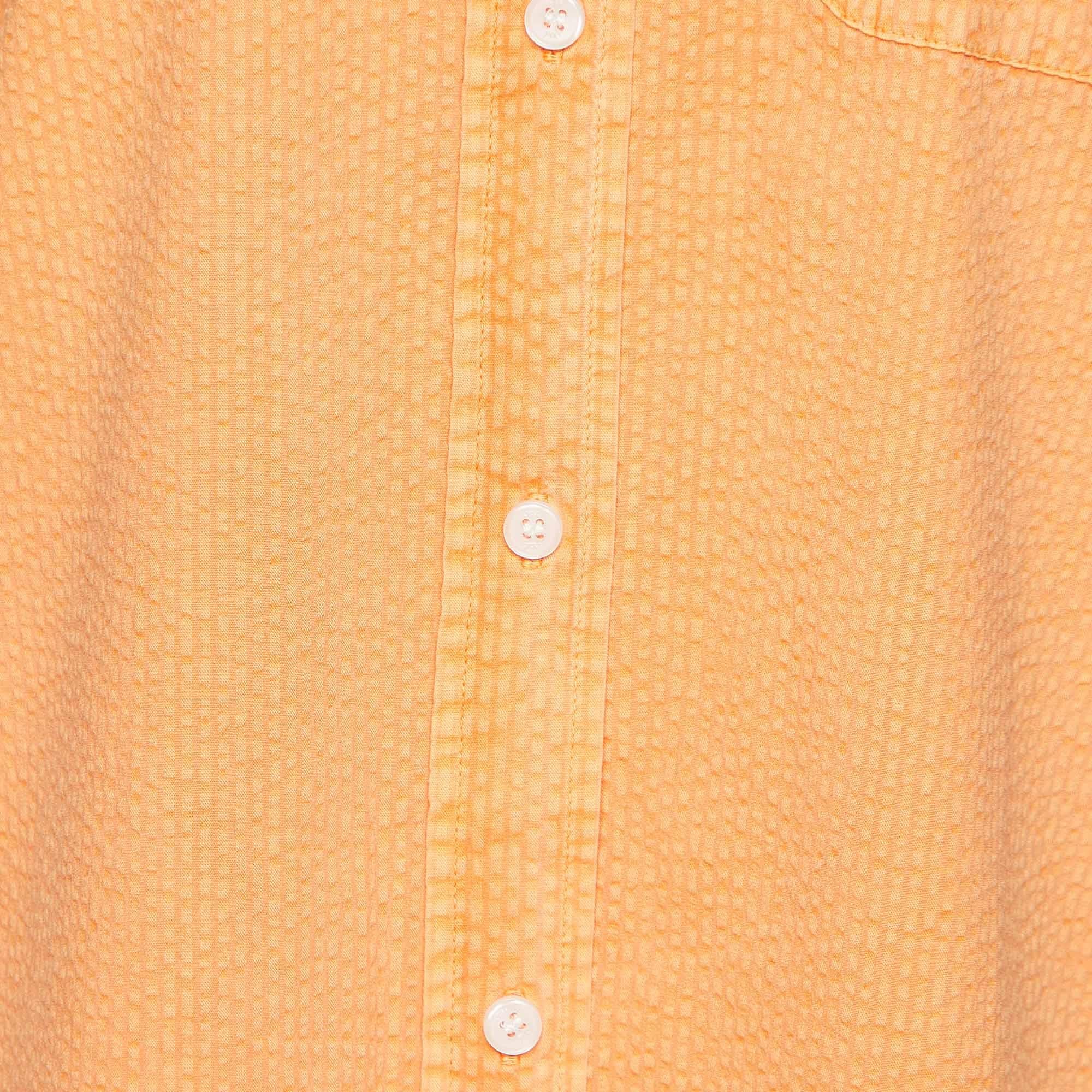 Kith Orange Cotton Seersucker Ora Button Down Shirt XS In Good Condition For Sale In Dubai, Al Qouz 2