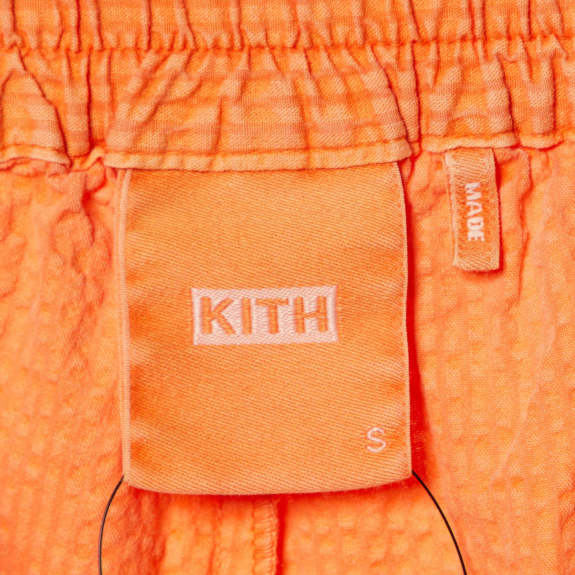 Pantaloncini Kith in cotone seersucker arancione con vita elasticizzata S In condizioni buone in vendita a Dubai, Al Qouz 2