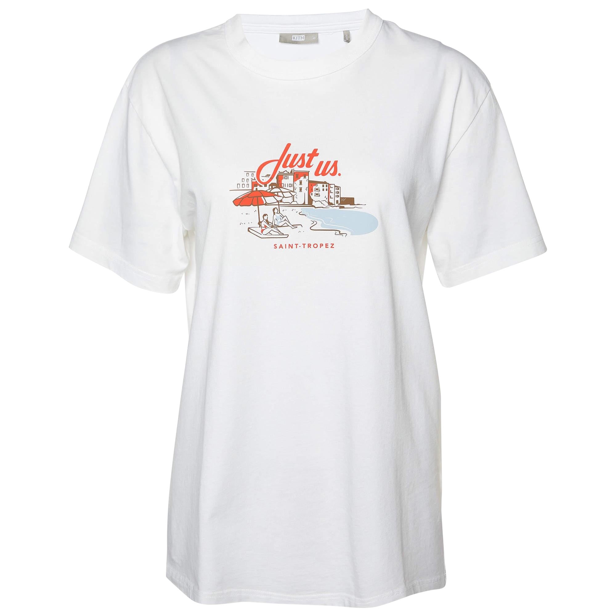 Kith Camiseta blanca de algodón estampada con cuello redondo XS en venta
