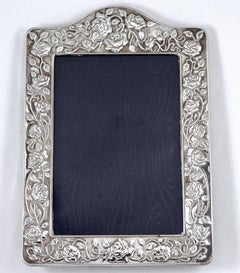 Kitney & Co Pair of English Sterling Silver Photo Frames with Roses 1990s