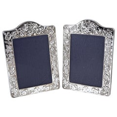 Kitney & Co Pair of English Sterling Silver Photo Frames with Roses 1990s