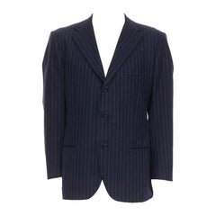 KITON 100% cashmere navy pinstriped double vents blazer jacket IT52 XL