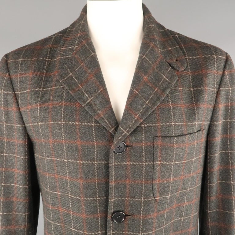 KITON 40 Charcoal Plaid Cashmere Notch Lapel Sport Coat For Sale at 1stDibs