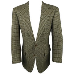 KITON 40 Green & Tan Gold Houndstooth Wool / Cashmere Notch Lapel Sport Coat