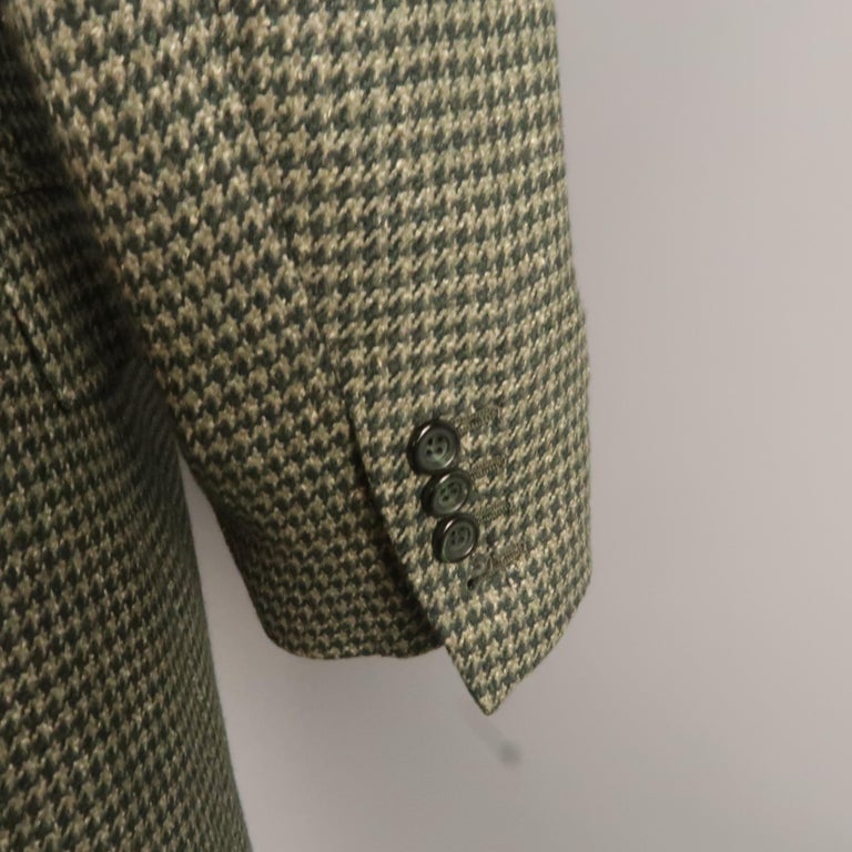 KITON 40 Regular Green Houndstooth Cashmere / Silk Notch Lapel Sport
