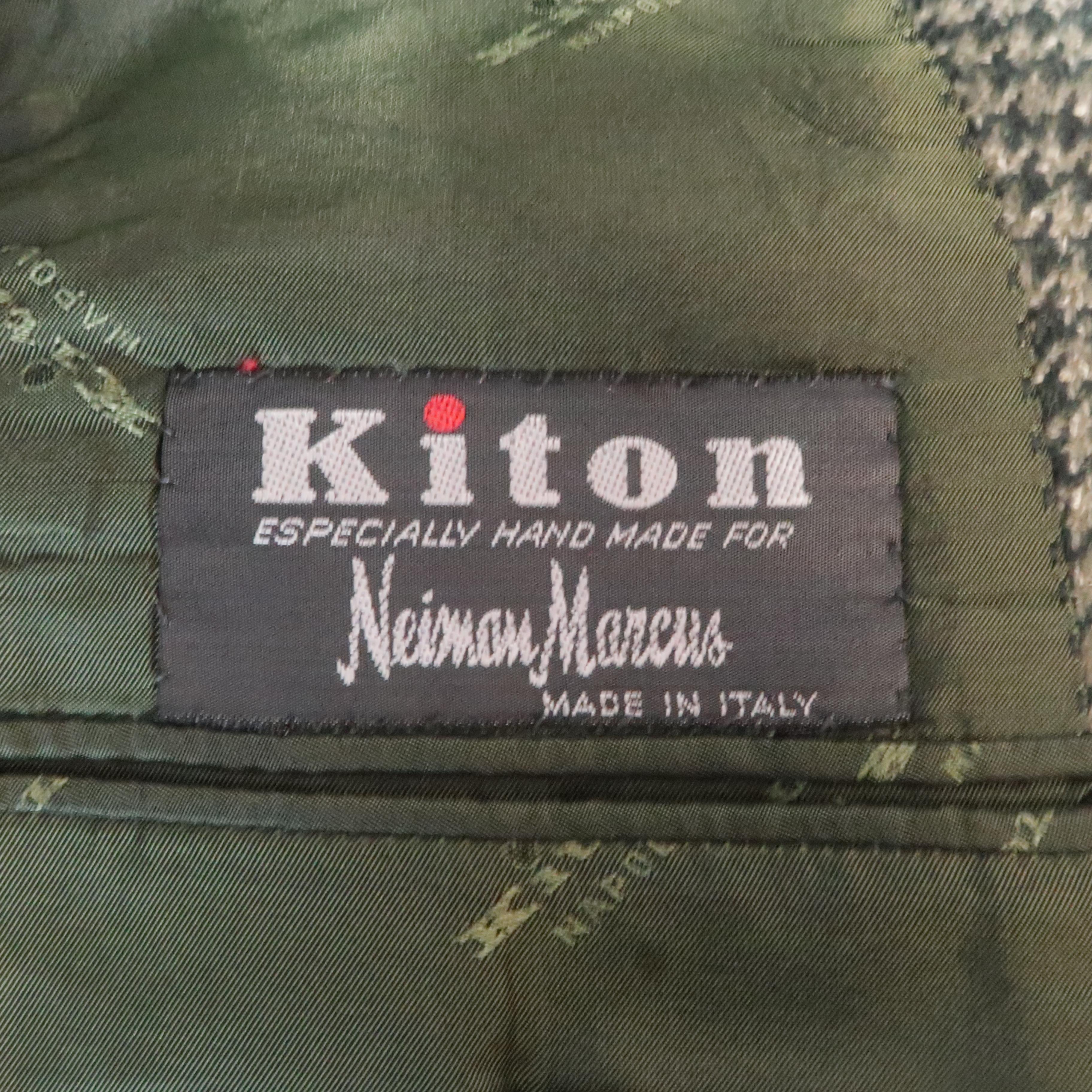 KITON 40 Regular Green Houndstooth Cashmere / Silk Notch Lapel Sport Coat In Good Condition In San Francisco, CA