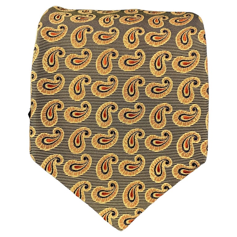 KITON Black Gold Paisley Silk Tie For Sale at 1stDibs