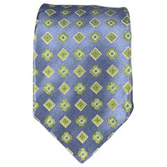 KITON Cravatta in seta con stampa a rombi blu e verde