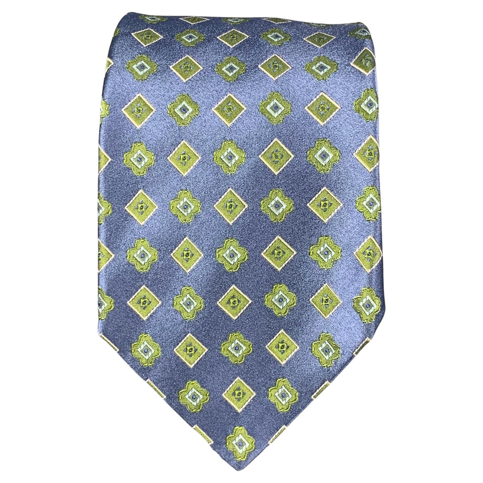 KITON Blue Green Rhombus Print Silk Tie