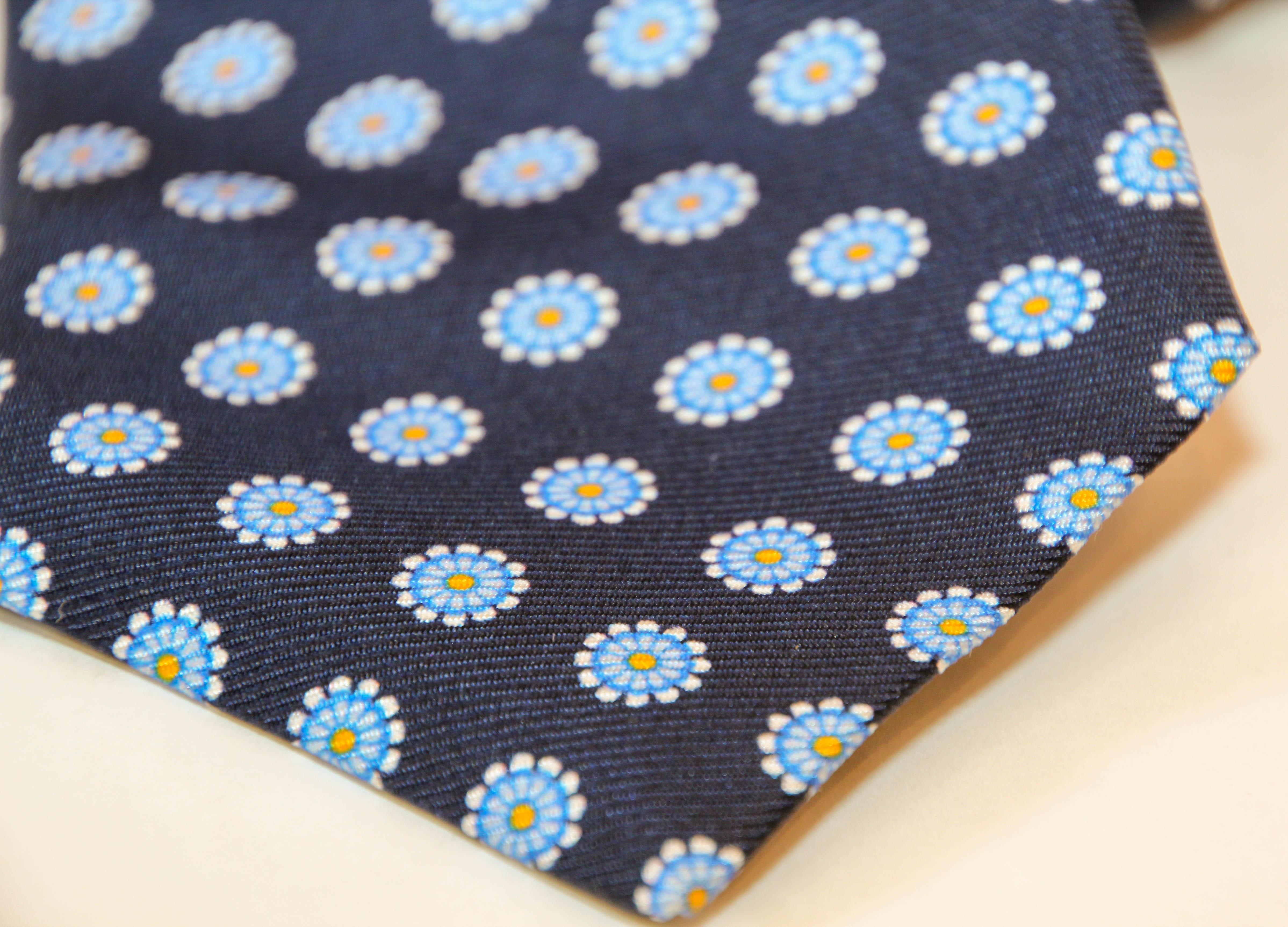 Women's or Men's KITON Blue Silk Tie Made in Italy For Sale