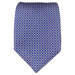 KITON Blue White Checkered Silk Tie