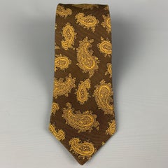KITON Corbata de Seda Paisley Marrón Mostaza