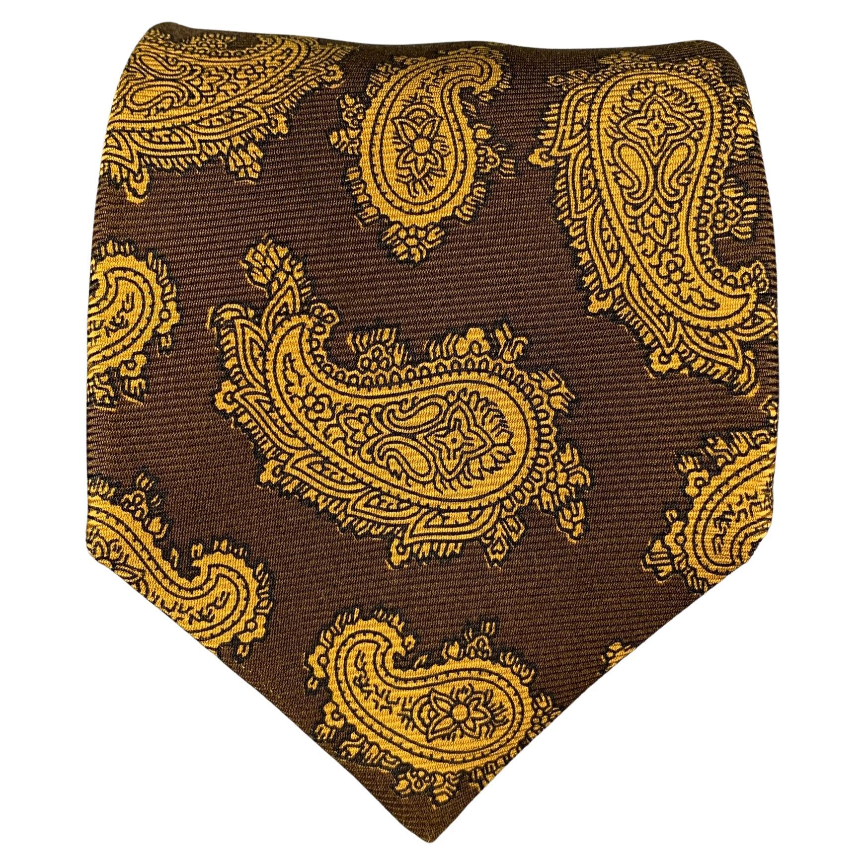 KITON Brown Mustard Paisley Silk Tie