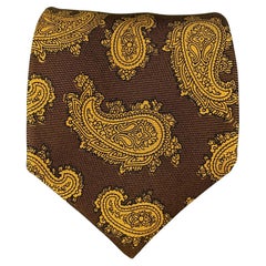 KITON Brown Mustard Paisley Silk Tie