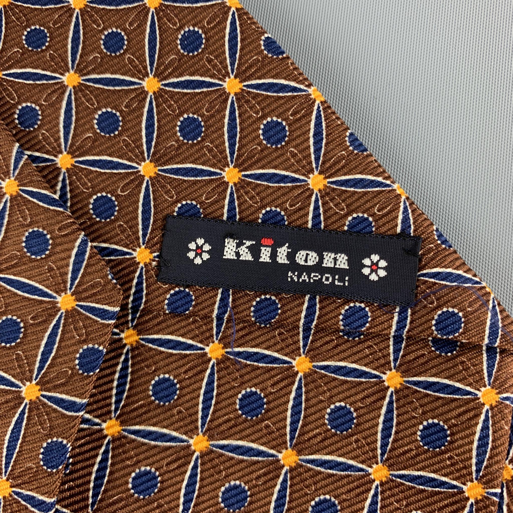 KITON Brown & Navy Pattern Silk Tie In Excellent Condition In San Francisco, CA